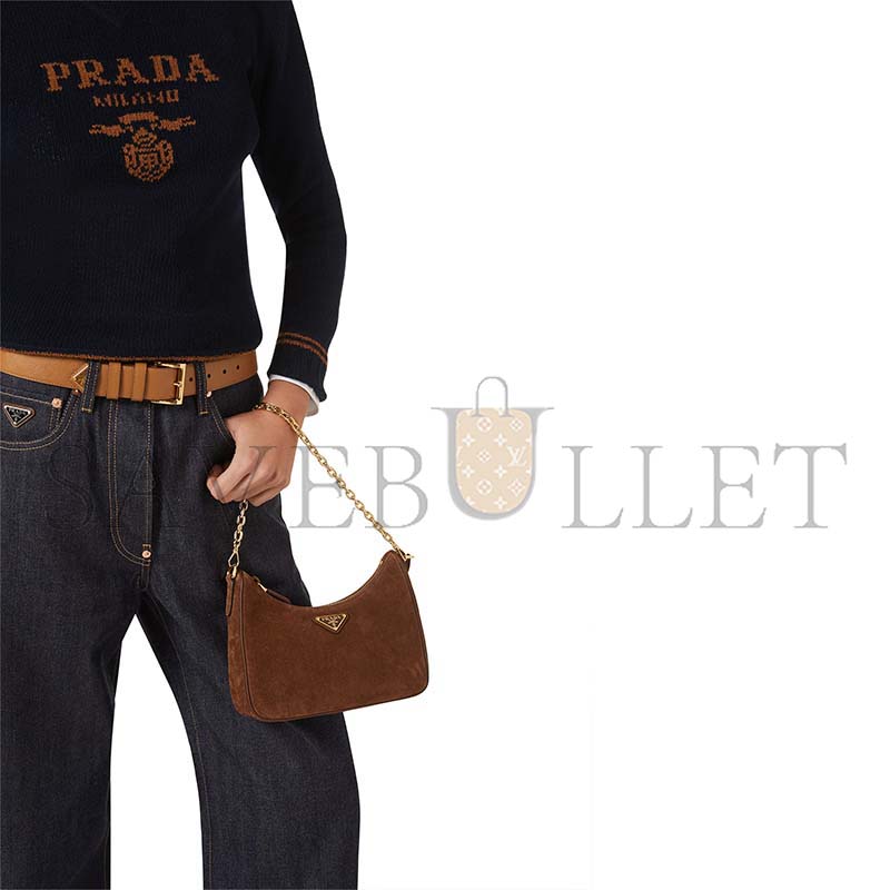 Pra*a mini re-edition shoulder bag in suede (22*18*6cm)